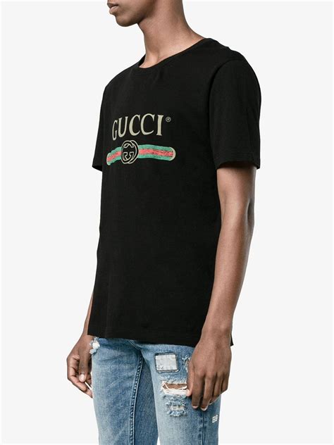 gucci print cotton t shirt black|authentic Gucci men tee shirts.